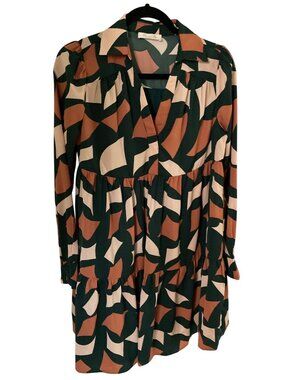 Doe & Rae Baby Doll Collared Dress Green Cinnamon& Cream Small EUC